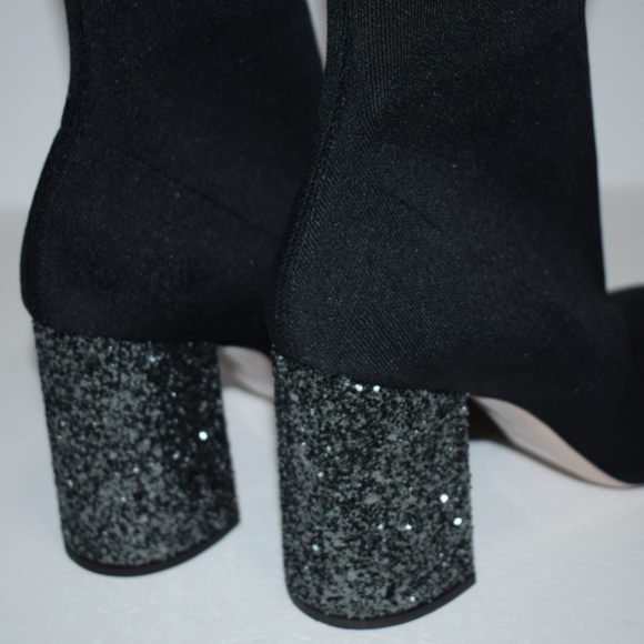 Miu Miu Glitter-Heel Metallic Sock Knit Bootie - Picture 6 of 8